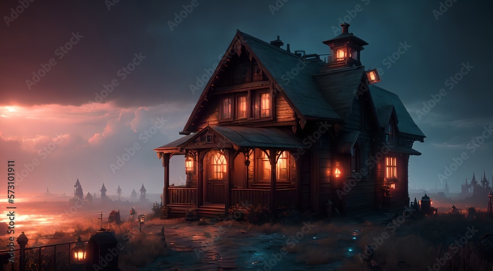 Fototapeta premium Haunted house at night [AI Generated]