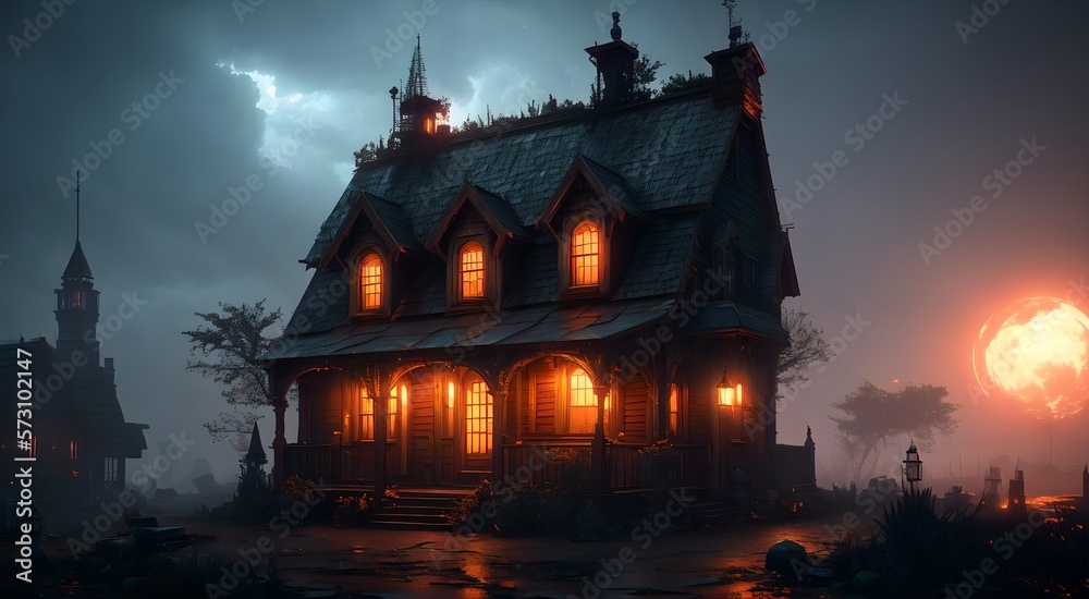 Haunted house at night [AI Generated]