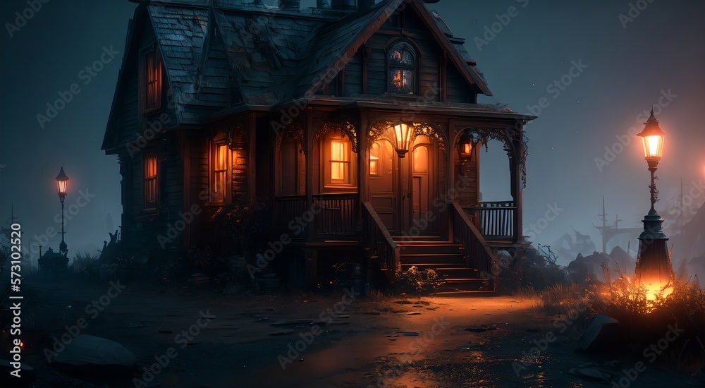 Haunted house at night [AI Generated]