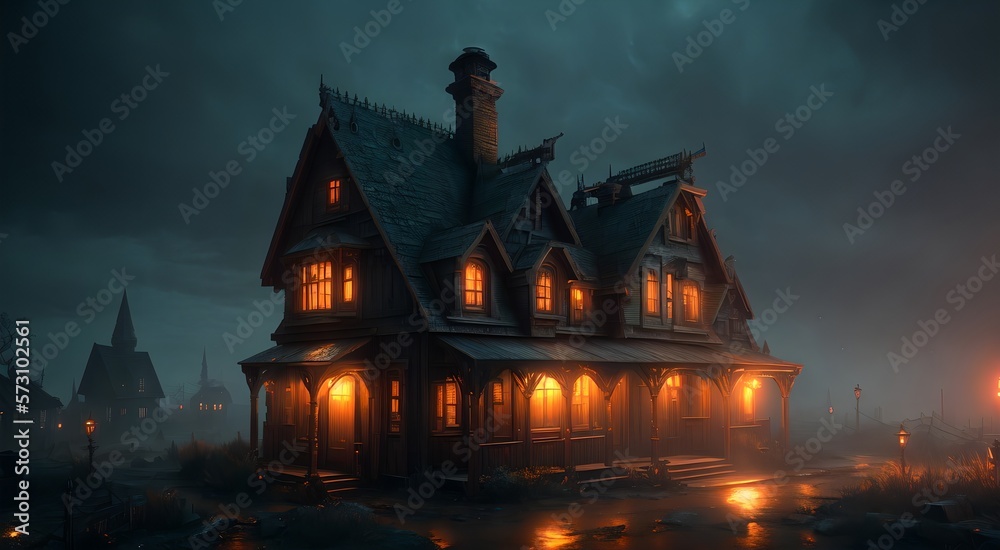 Haunted house at night [AI Generated]