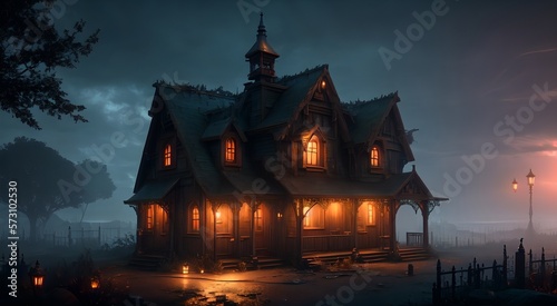 Haunted house at night [AI Generated] © Jefferson