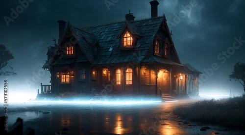 Haunted house at night  AI Generated 