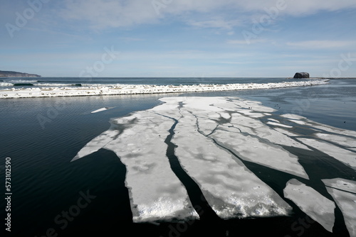 Drift ice in the offing of the Abashiri port, Hokkaido, Japan 