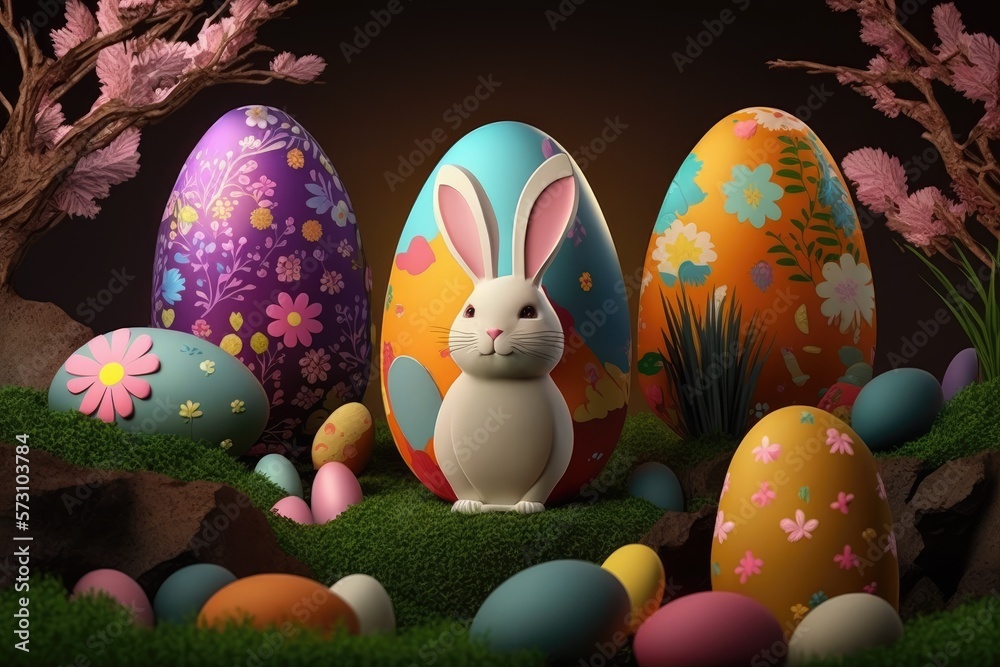 Happy Easter Day Easter Eggs 3D Illustration Easter Bunny