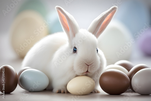 Happy easter day - bunny and chocolate eggs with generative AI technology