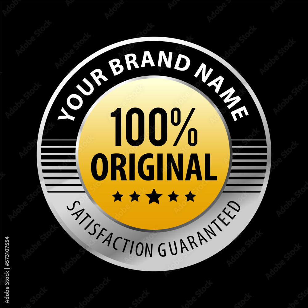 Original Round Label Design 100 Percent Satisfaction Guaranteed, in luxury silver concept, unique, elegant. vector illustration