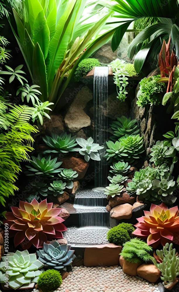 tropical garden with tropical plants