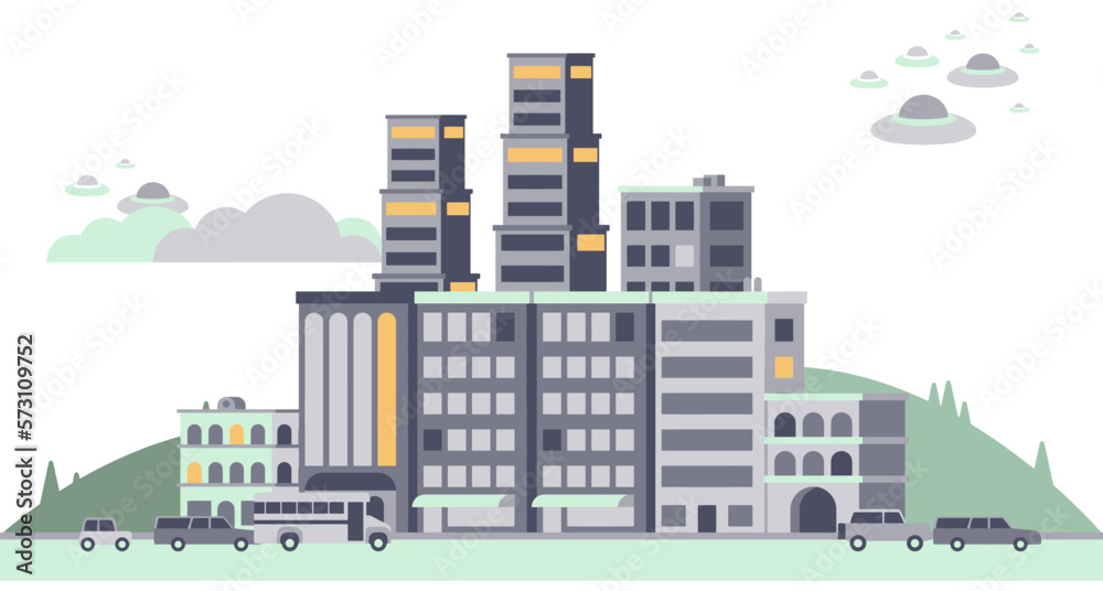 Modern city landscape buildings and architecture real estate silhouette vector background illustration