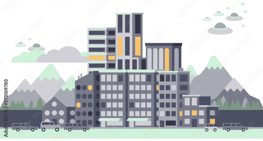 Modern city landscape buildings and architecture real estate silhouette vector background illustration