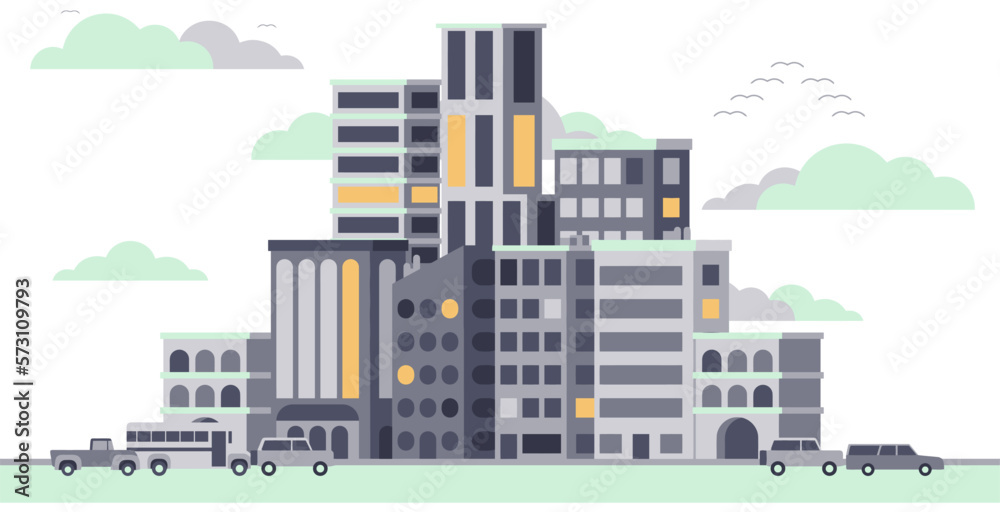 Modern city landscape buildings and architecture real estate silhouette vector background illustration