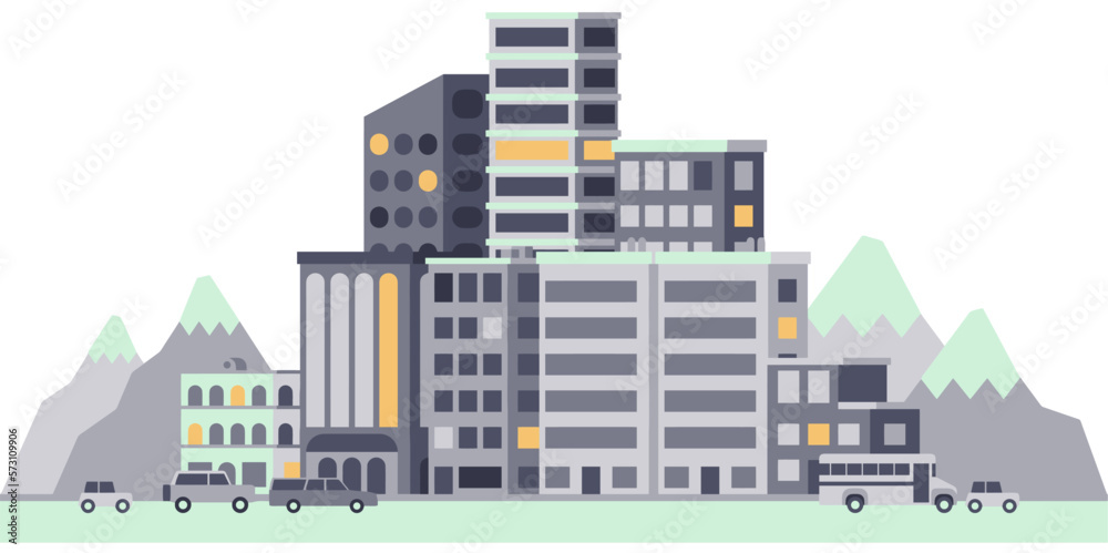 Modern city landscape buildings and architecture real estate silhouette vector background illustration