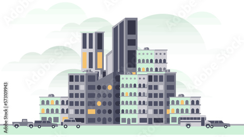 Modern city landscape buildings and architecture real estate silhouette vector background illustration