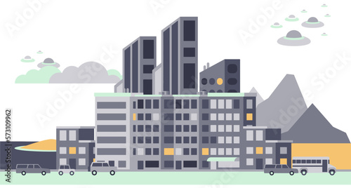 Modern city landscape buildings and architecture real estate silhouette vector background illustration