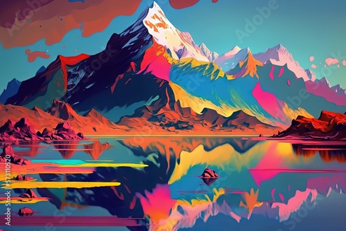 Casein paint Landscape Art . AI generated art illustration.
