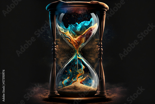 Hourglass with sand and blue fluid