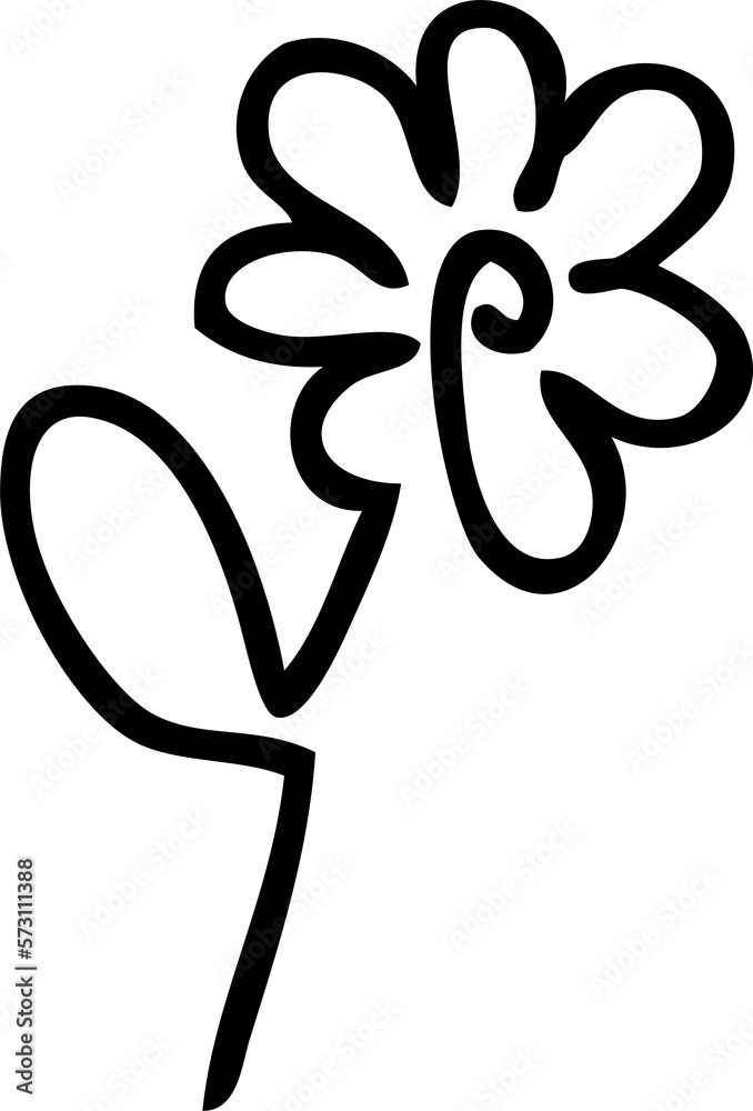 One continuous line daisy flower doodle illustration for decor and design.