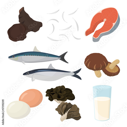 Vector illustration of foods containing vitamin D.