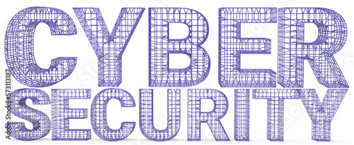 3D Blue Wire frame word cyber security illustration rendering