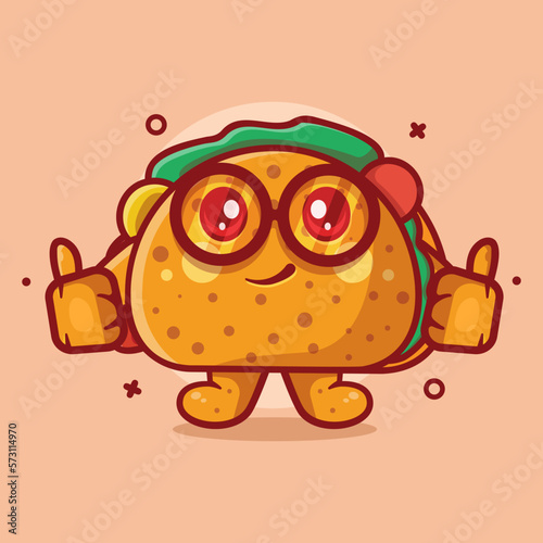 kawaii taco food character mascot with thumb up hand gesture isolated cartoon in flat style design