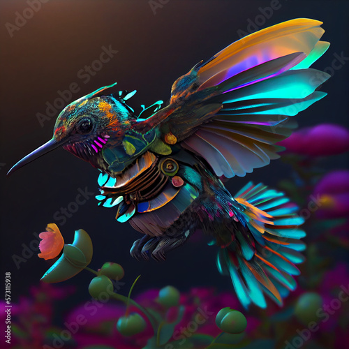 Hummingbird animal, hummingbird flying between flower, honey, and nectar, hummingbird generative ai