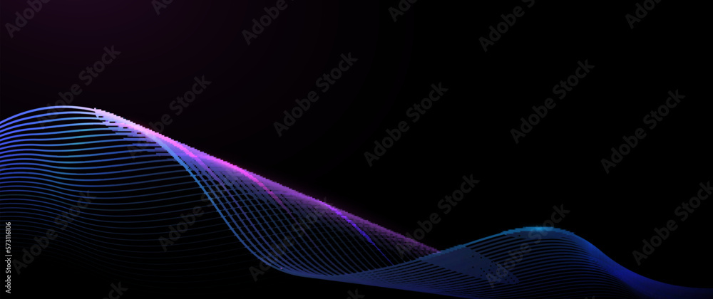 Abstract digital dynamic violet and blue wave on dark background. Futuristic hi-technology concept. Vector illustration Abstract digital dynamic violet and blue wave on dark background. Futuristic hi-technology concept. Vector illustration