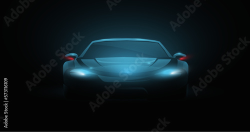 Car with a headlight in dark background. The modern vehicle, Supercar. Vector illustration