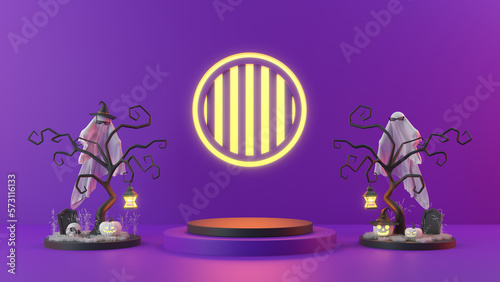 Halloween spooky event podium on purple background. 3d rendering