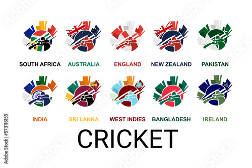 
Set of icons of women's cricket national team. Sport icon in country flag colors. Vector illustration. photo