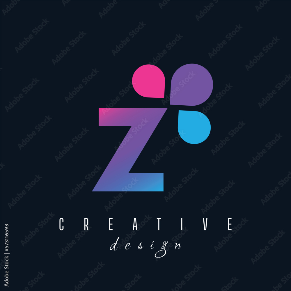 Letter Z and bubble Dots Logo with black background Purple Pink Bubbles ...