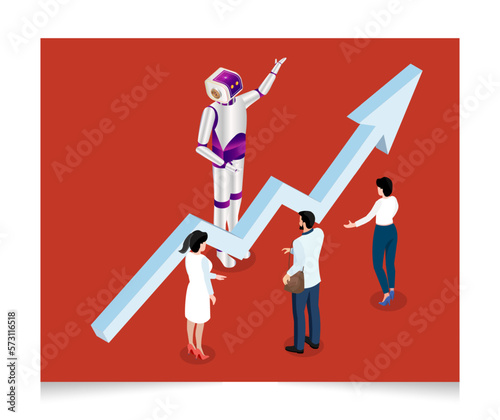 AI Learning and Artificial Intelligence Concept with Robots help people to run successful businesses, Machine learning, Digital Brain future technology.  Vector Illustration eps10