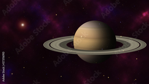 Big Saturn planet with million stars and nebula galaxy on space background.