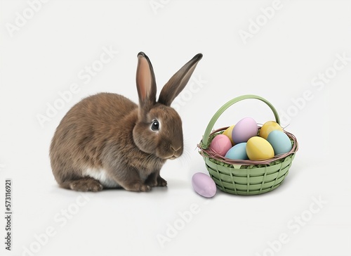 Easter bunny rabbit with basket full of eggs