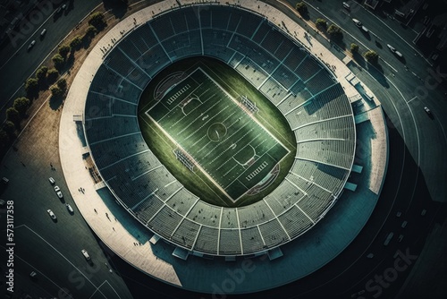 American football stadium seen from above, football stadium drone view, Generative AI