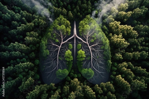 Forest with lungs of trees, nature preservation concept, Generative AI
 photo