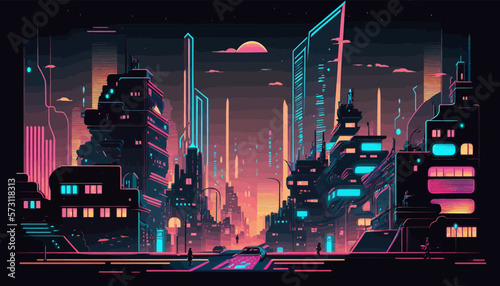 Neon cityscape vector design