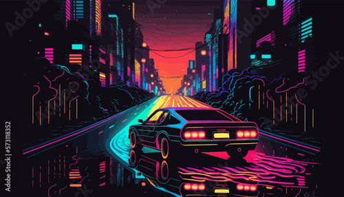 Neon vintage car design.