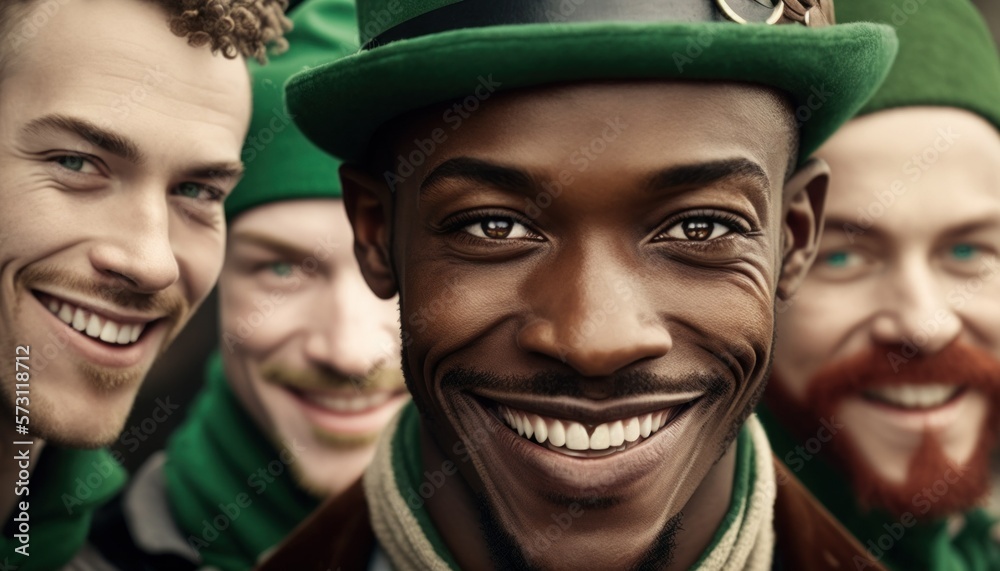 Beautiful Saint Patrick's Day Parade Celebrating Diversity Equity and Inclusion: Multiracial Men in Festive Green Attire Celebration of Irish Culture and Happiness (generative AI) Beautiful Saint Patrick's Day Parade Celebrating Diversity Equity and Inclusion: Multiracial Men in Festive Green Attire Celebration of Irish Culture and Happiness (generative AI)