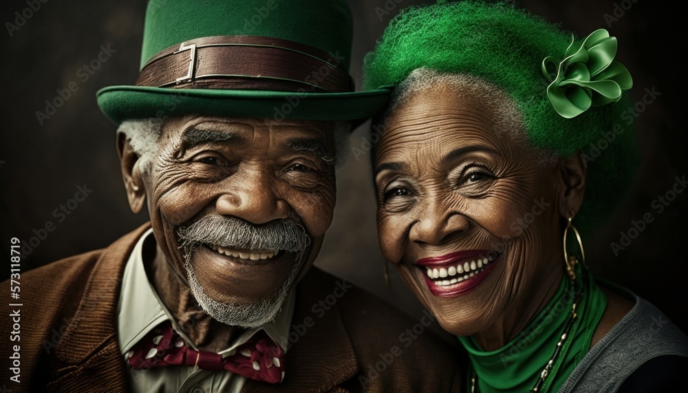 Beautiful Saint Patrick's Day Parade Celebrating Diversity Equity and Inclusion: African American Couple in Festive Green Attire Celebration of Irish Culture and Happiness (generative AI) Beautiful Saint Patrick's Day Parade Celebrating Diversity Equity and Inclusion: African American Couple in Festive Green Attire Celebration of Irish Culture and Happiness (generative AI)