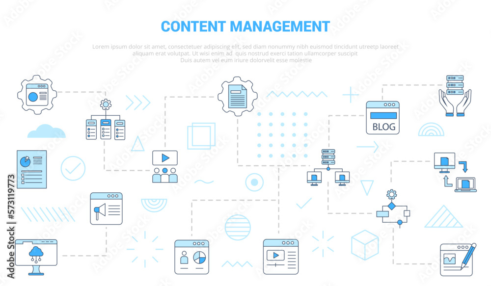 content management concept with icon set template banner with modern blue color style content management concept with icon set template banner with modern blue color style