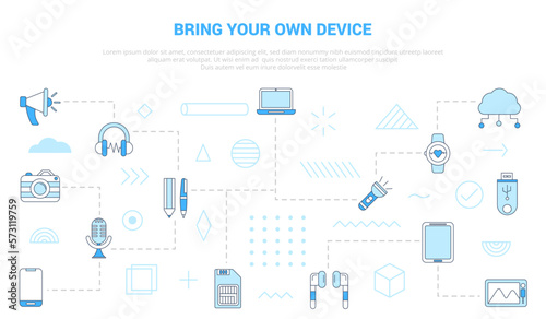 byod bring your own devices concept with icon set template banner with modern blue color style