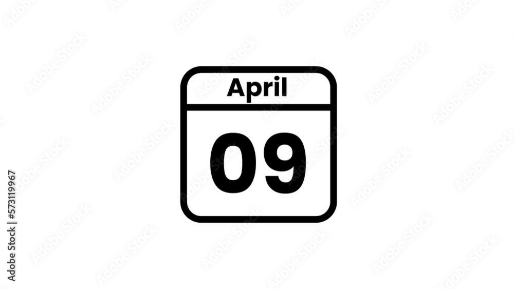 09 April calendar icon animation. Luma matte with transparent background 4K resolution 09 April calendar icon animation. Luma matte with transparent background 4K resolution