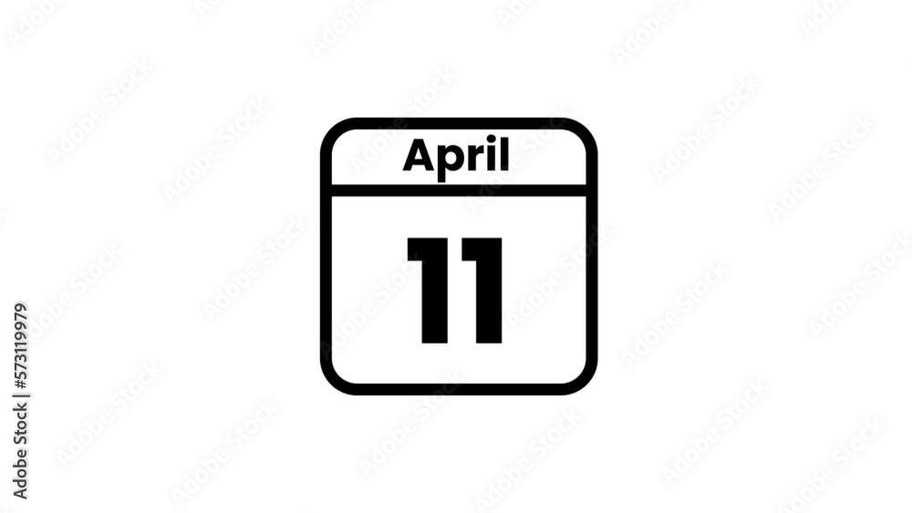 11 April calendar icon animation. Luma matte with transparent background 4K resolution 11 April calendar icon animation. Luma matte with transparent background 4K resolution