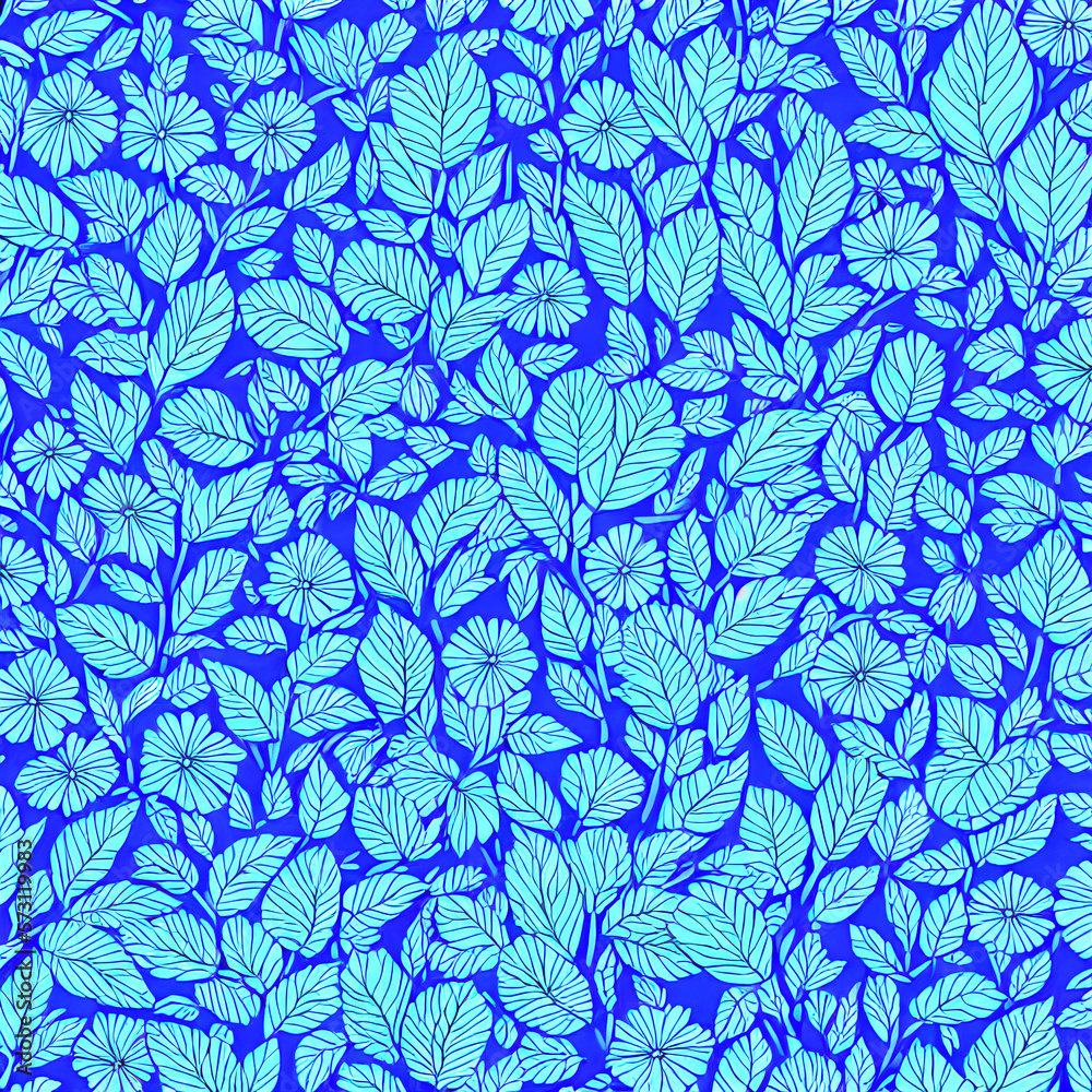 flower and leaf repetitive pattern background colorful pen line drawing