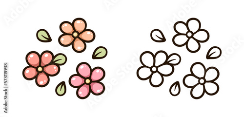 Cute flowers cartoon illustration. Gardening farming agriculture easy coloring book page activity worksheet for kids