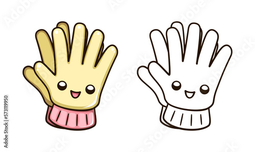 Gardening rubber gloves kawaii cartoon line art illustration. Gardening farming agriculture coloring book page activity worksheet for kids