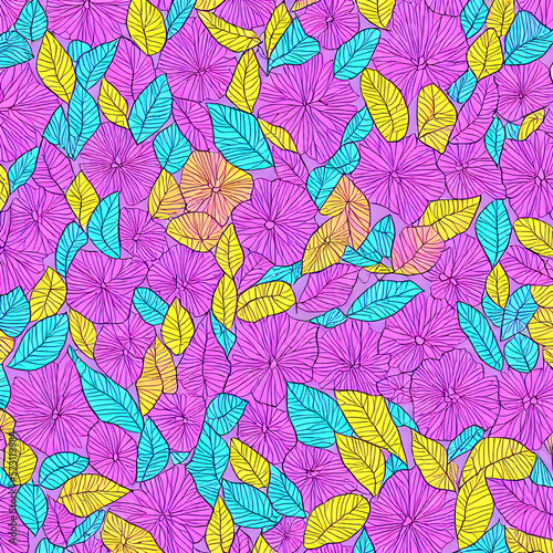 flower and leaf repetitive pattern background colorful pen line drawing
