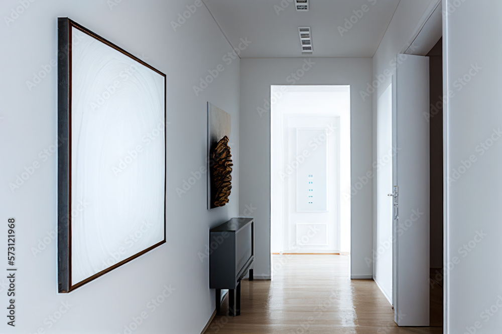 White empty art frame in modern hallway