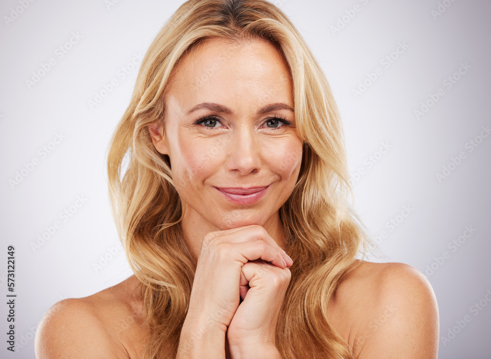Beauty facial, mature woman and portrait of skincare, wellness and self care in a studio. Isolated, white background and female model with smile from dermatology, spa and cosmetic treatment Beauty facial, mature woman and portrait of skincare, wellness and self care in a studio. Isolated, white background and female model with smile from dermatology, spa and cosmetic treatment