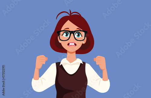 Businesswoman Feeling Desperate and Angry Vector Illustration. Stressed office worker being on edge and jumpy all the time
