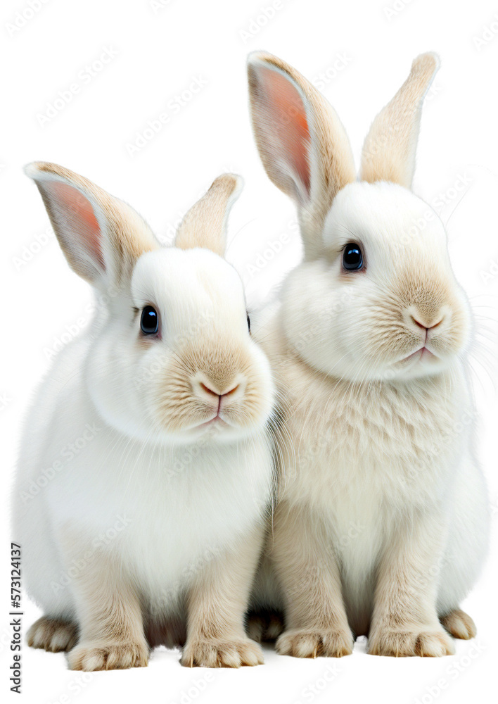 two rabbits on white background, generative AI two rabbits on white background, generative AI